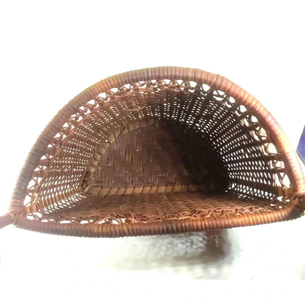 Rattan Wicker Dark Brown Vintage Basket Hanging Handle Plant Storage